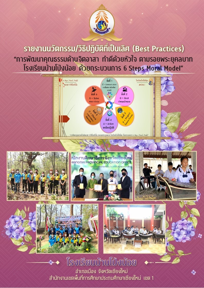  รายงานนวัตกรรม/วิธีปฏิบัติที่เป็นเลิศ (Best Practices) การพัฒนาคุณธรรมด้านจิตอาสา ทำดีด้วยหัวใจ ตามรอยพระยุคลบาท โรงเรียนบ้านโป่งน้อย ด้วยกระบวนการ 6 Step Moral Model